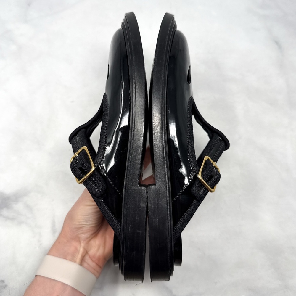 Burberry Alannis T-Bar Mary Jane Patent Leather Slide Mule Clog Shoes Black 36 - Picture 6 of 14